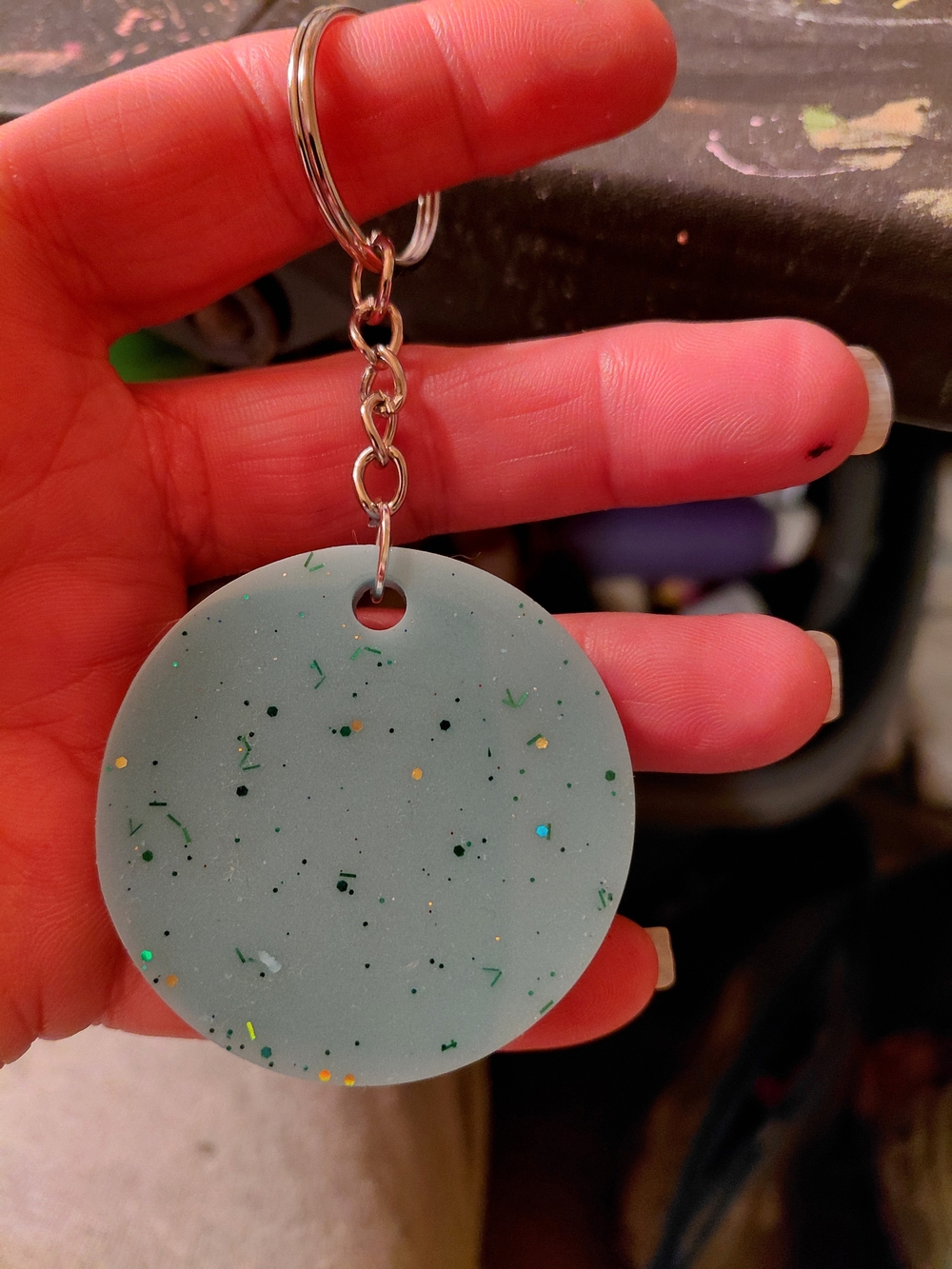 Speckled Mint Green Phone Keychain Charm with Metal Ring
